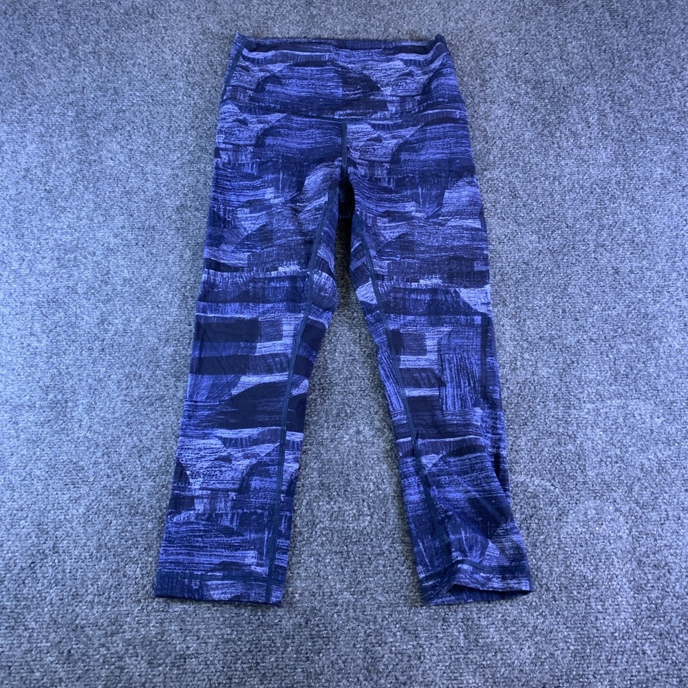 Lululemon Cropped Leggings Womens 6 Blue Black Abstract Geometric High Rise